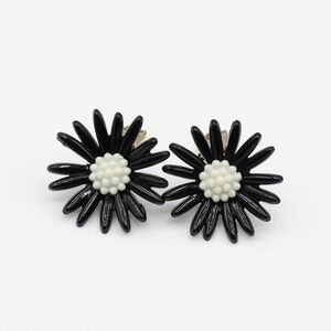 Vintage black flower clip earrings